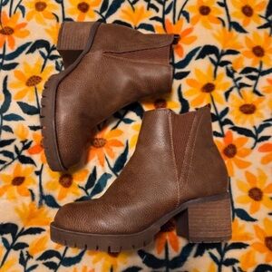 MIA Brown Leather Chelsea Block Heel Ankle Boots